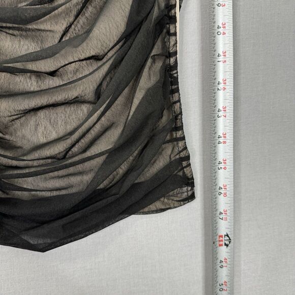 Lulus Womens Dress M Black V.I.P. Treatment Mesh Ruched Bodycon Midi Dark Y2K - Picture 6 of 13